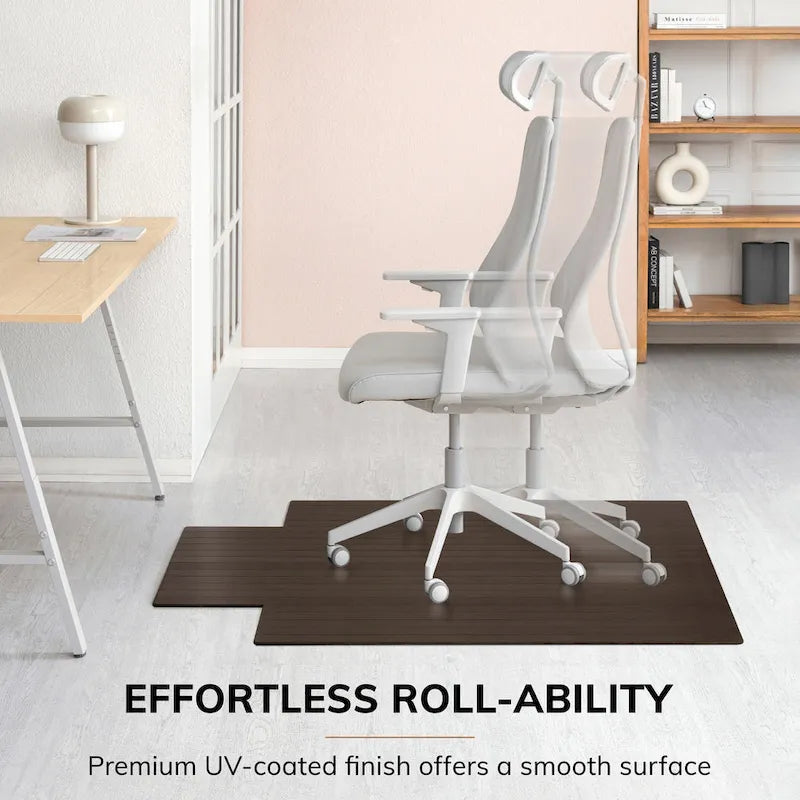 Jani Eco Bamboo Roll-Up Rectangular Chair Mat with Lip - Protective and Eco-Friendly, Heavy Duty for Office and Home