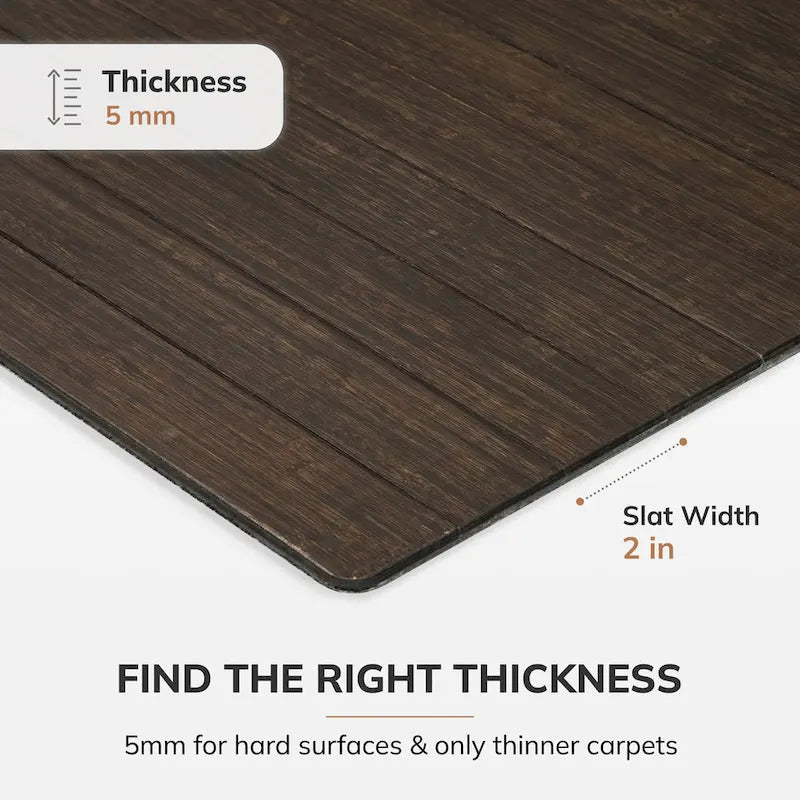 Jani Eco Bamboo Roll-Up Rectangular Chair Mat with Lip - Protective and Eco-Friendly, Heavy Duty for Office and Home