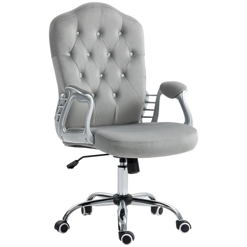 Vinsetto Home Office Chair,Velvet Computer Chair,Button Tufted Desk Chair with Swivel Wheels,Adjustable Height,and Tilt Function