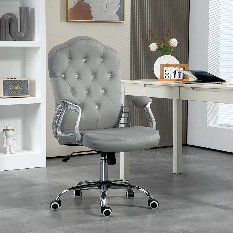 Vinsetto Home Office Chair,Velvet Computer Chair,Button Tufted Desk Chair with Swivel Wheels,Adjustable Height,and Tilt Function