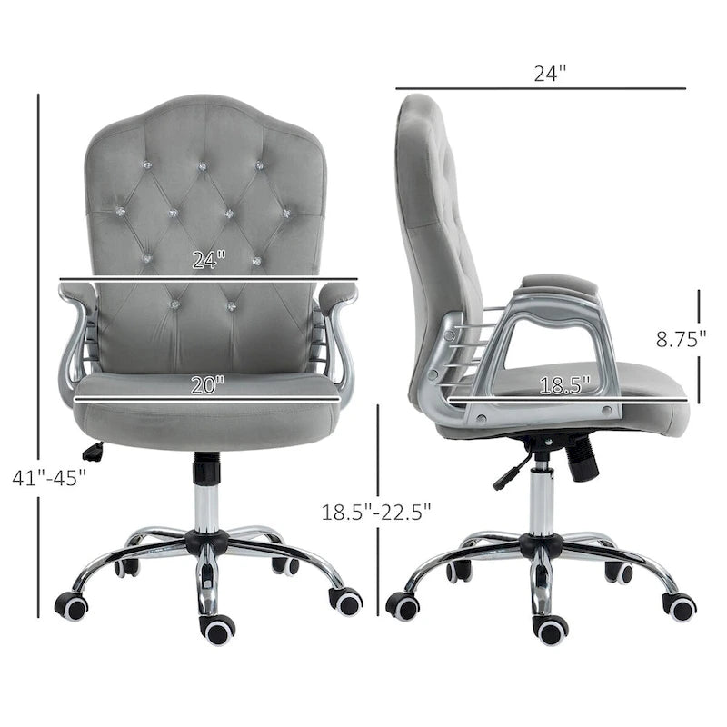 Vinsetto Home Office Chair,Velvet Computer Chair,Button Tufted Desk Chair with Swivel Wheels,Adjustable Height,and Tilt Function