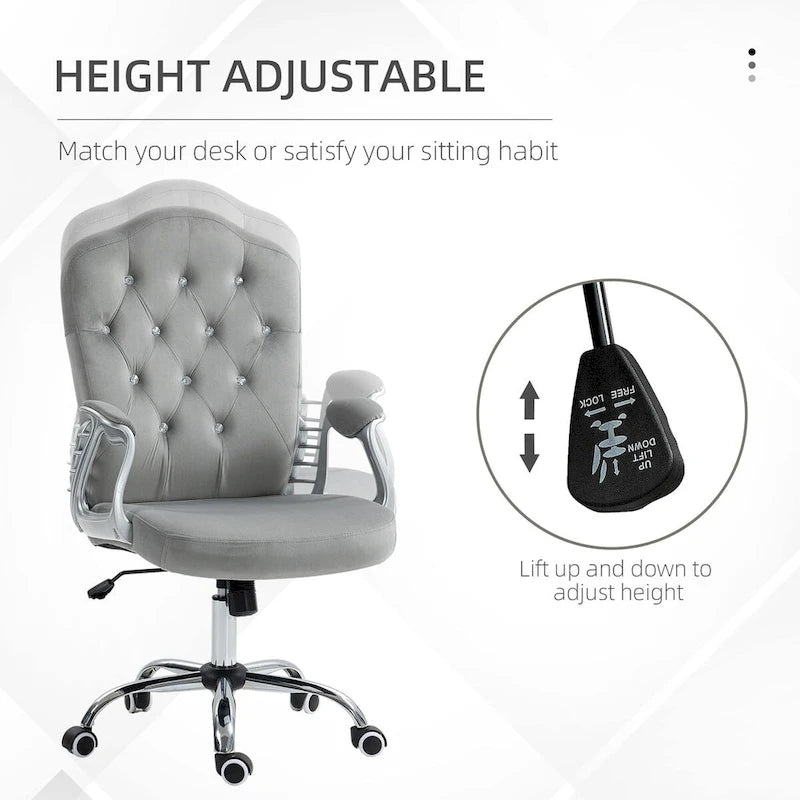 Vinsetto Home Office Chair,Velvet Computer Chair,Button Tufted Desk Chair with Swivel Wheels,Adjustable Height,and Tilt Function