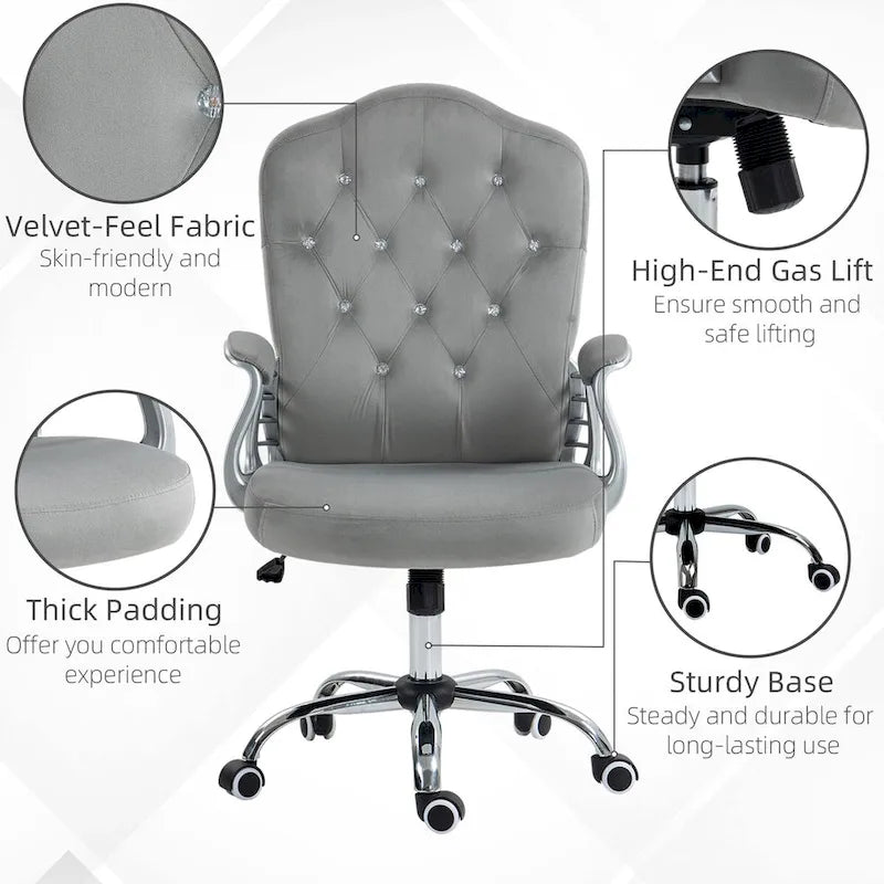 Vinsetto Home Office Chair,Velvet Computer Chair,Button Tufted Desk Chair with Swivel Wheels,Adjustable Height,and Tilt Function