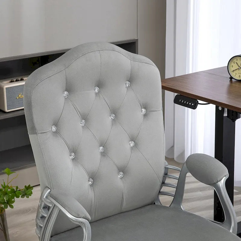 Vinsetto Home Office Chair,Velvet Computer Chair,Button Tufted Desk Chair with Swivel Wheels,Adjustable Height,and Tilt Function