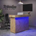 Reception Desk with Light, Modern Front Desk with 2 Grommets