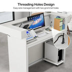 Reception Desk with Light, Modern Front Desk with 2 Grommets