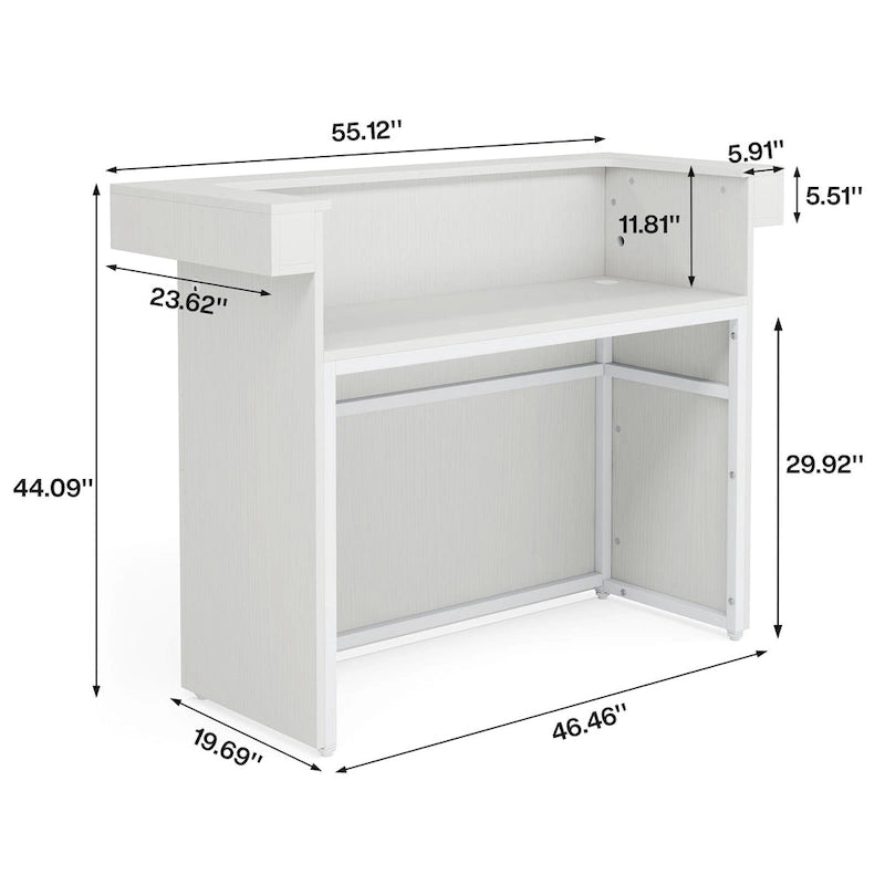 Reception Desk with Light, Modern Front Desk with 2 Grommets