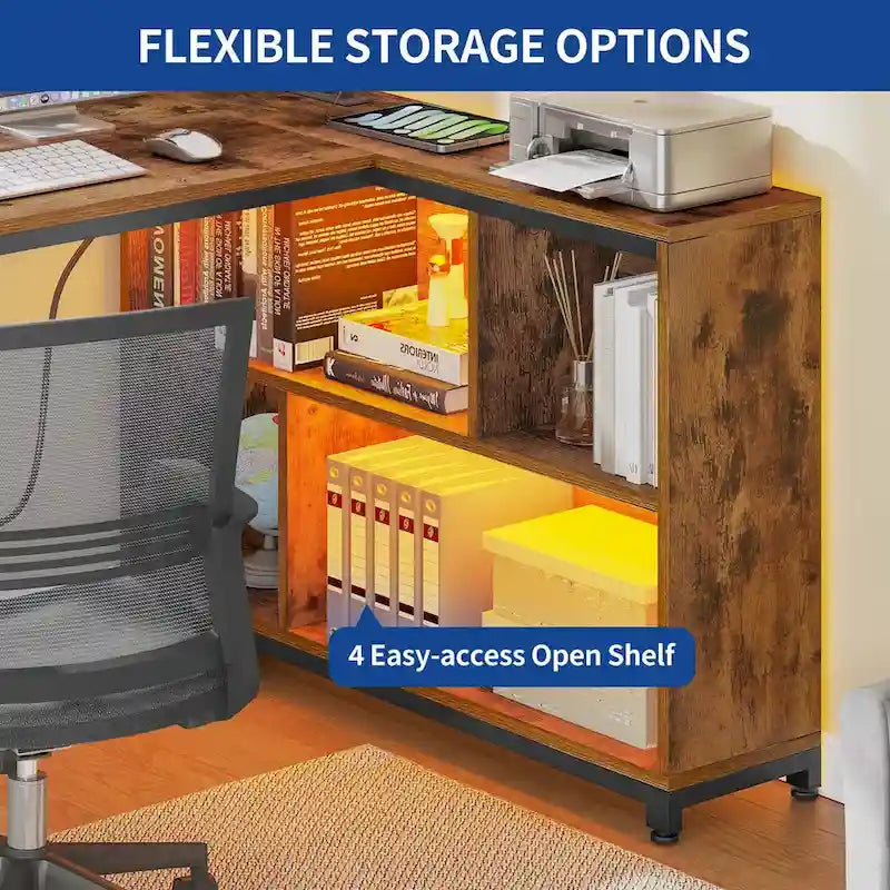 Moasis 55 Reversible L Shaped Desk with Storage Shelves Corner Computer Gaming Desk