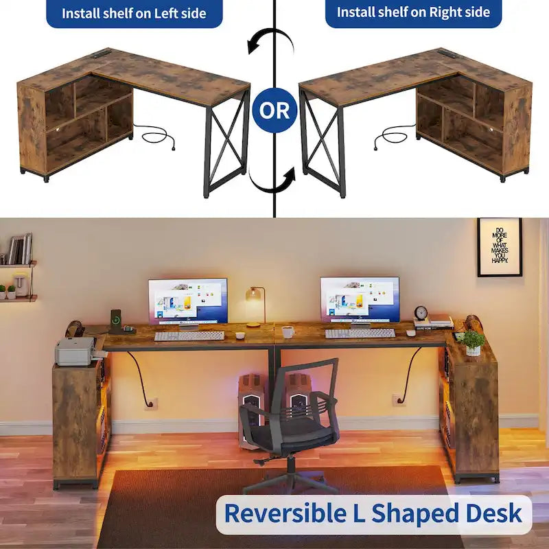 Moasis 55 Reversible L Shaped Desk with Storage Shelves Corner Computer Gaming Desk