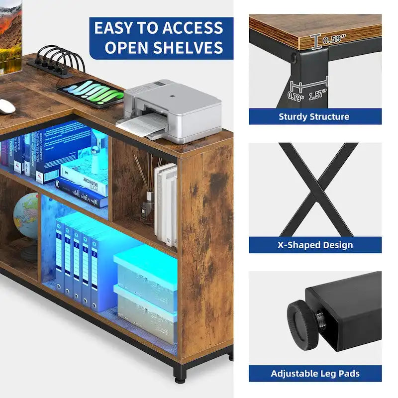 Moasis 55 Reversible L Shaped Desk with Storage Shelves Corner Computer Gaming Desk