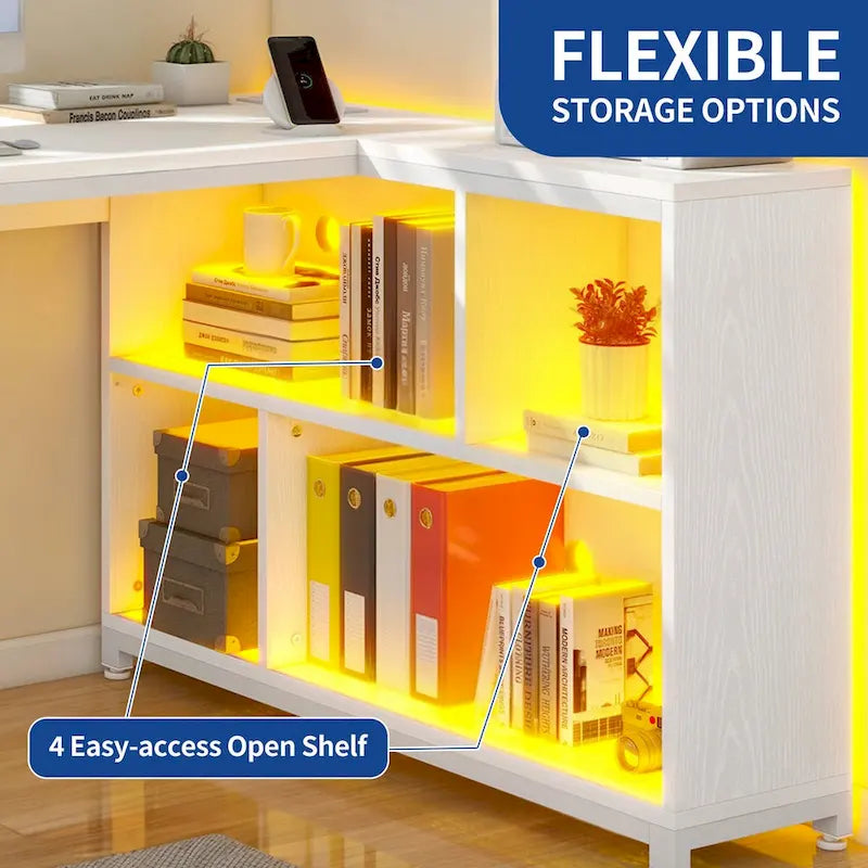 Moasis 55 Reversible L Shaped Desk with Storage Shelves Corner Computer Gaming Desk