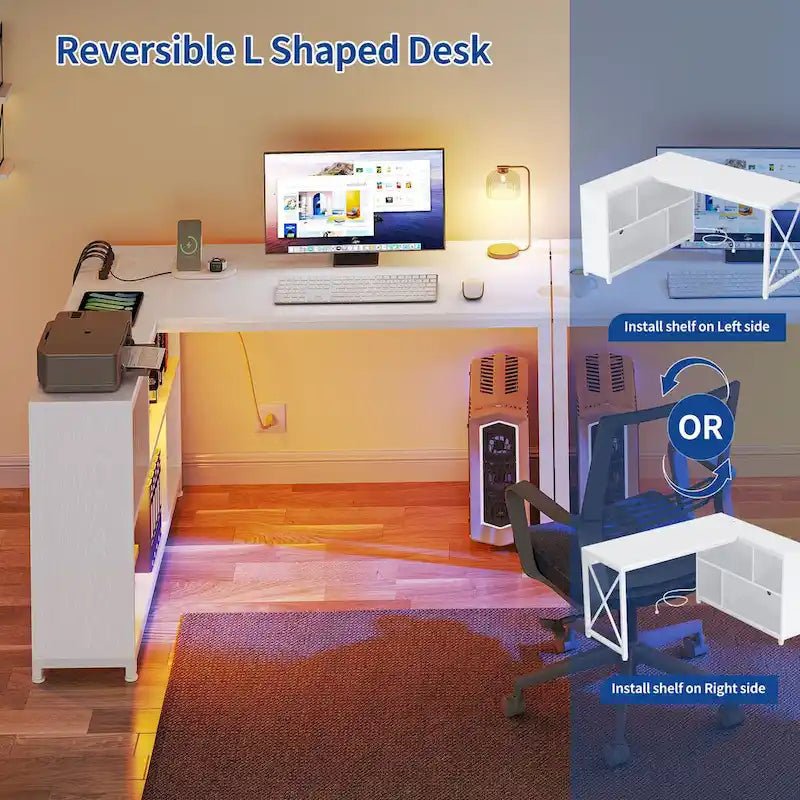 Moasis 55 Reversible L Shaped Desk with Storage Shelves Corner Computer Gaming Desk