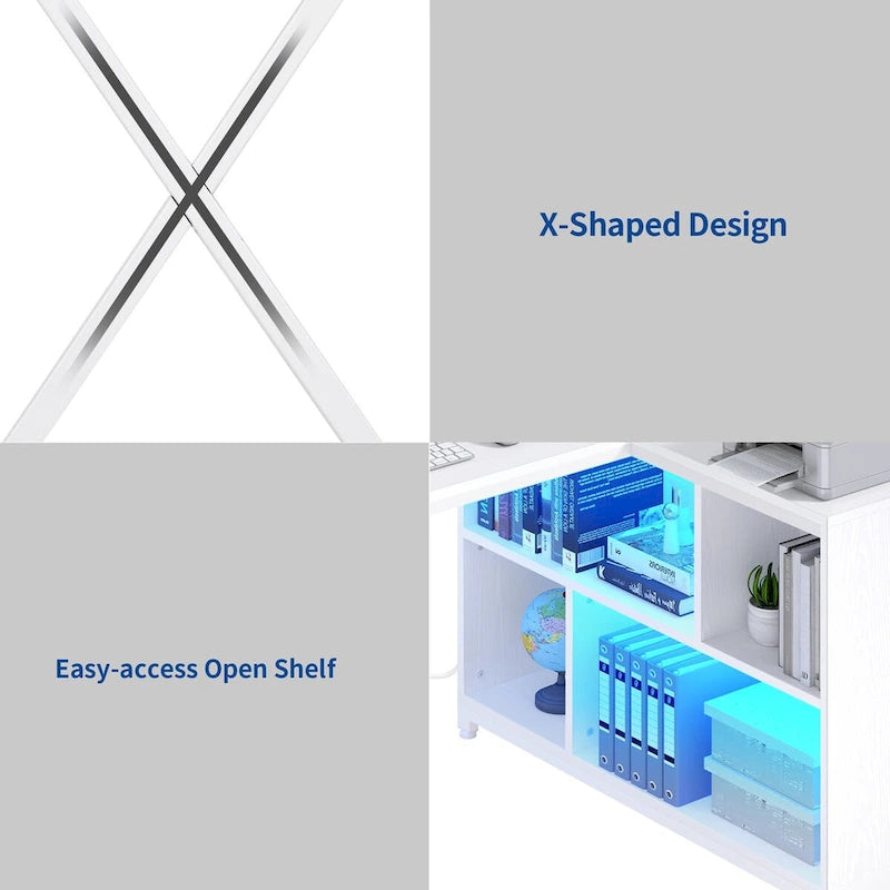 Moasis 55 Reversible L Shaped Desk with Storage Shelves Corner Computer Gaming Desk