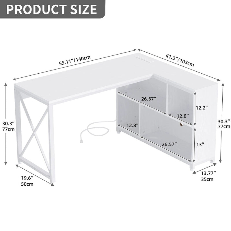 Moasis 55 Reversible L Shaped Desk with Storage Shelves Corner Computer Gaming Desk