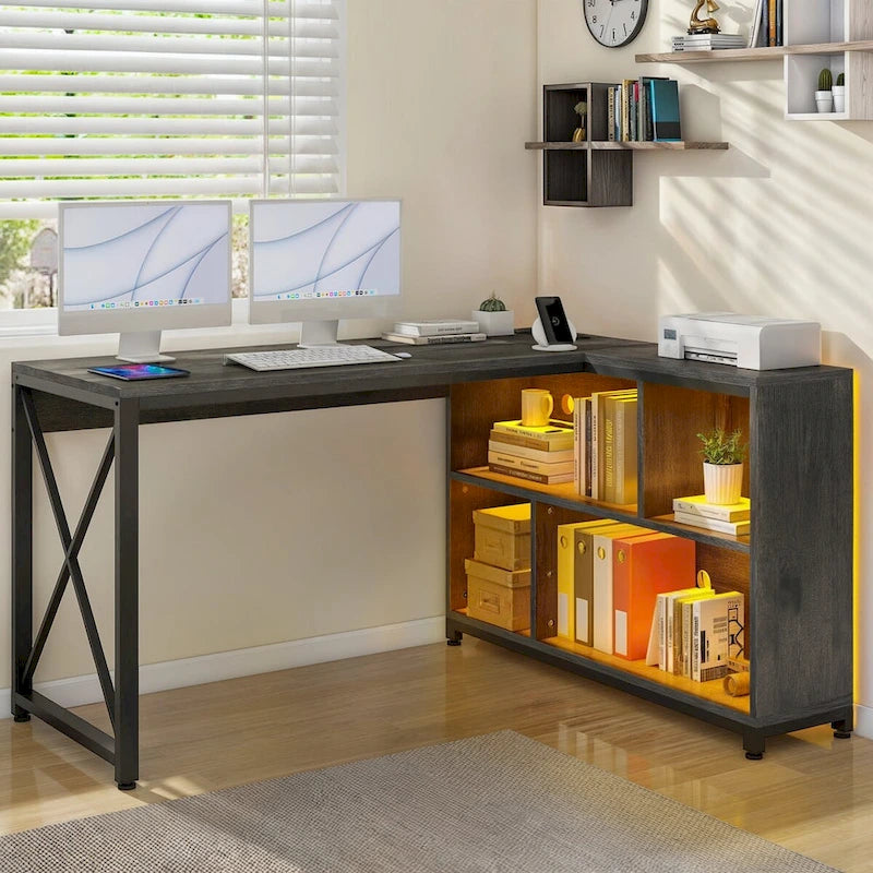 Moasis 55 Reversible L Shaped Desk with Storage Shelves Corner Computer Gaming Desk