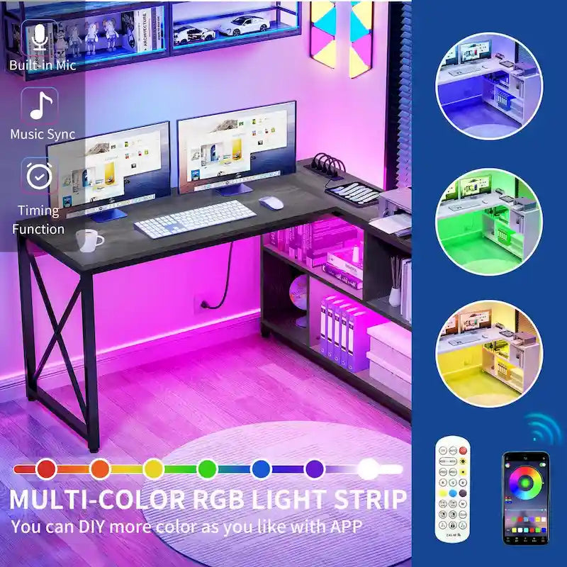 Moasis 55 Reversible L Shaped Desk with Storage Shelves Corner Computer Gaming Desk