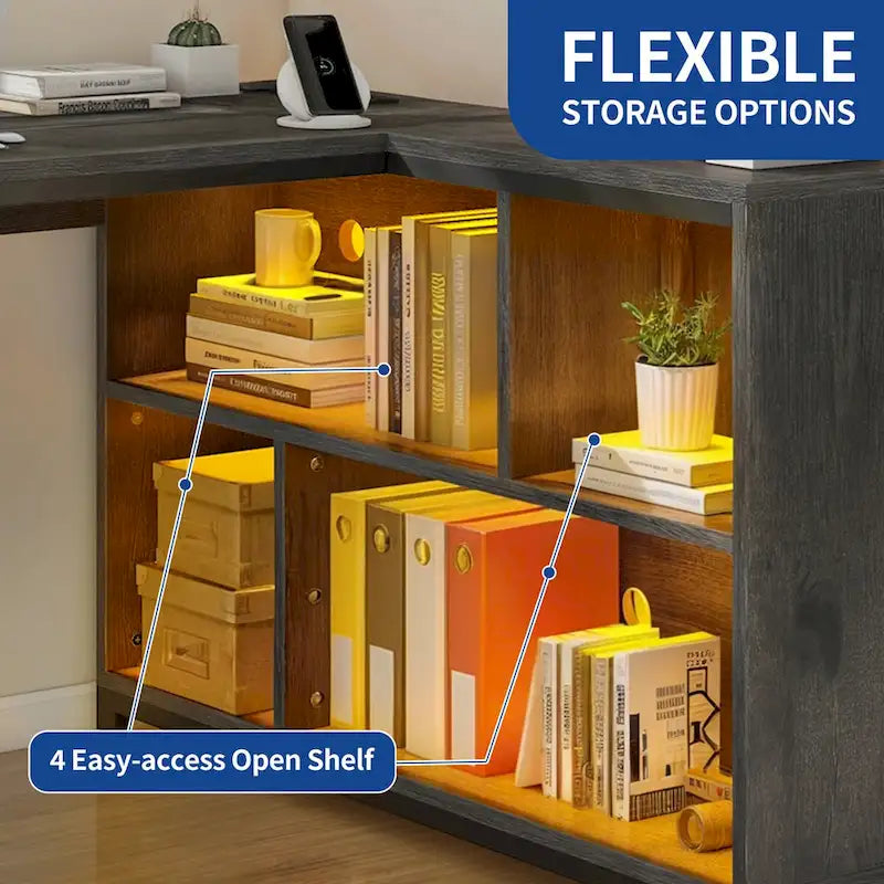 Moasis 55 Reversible L Shaped Desk with Storage Shelves Corner Computer Gaming Desk