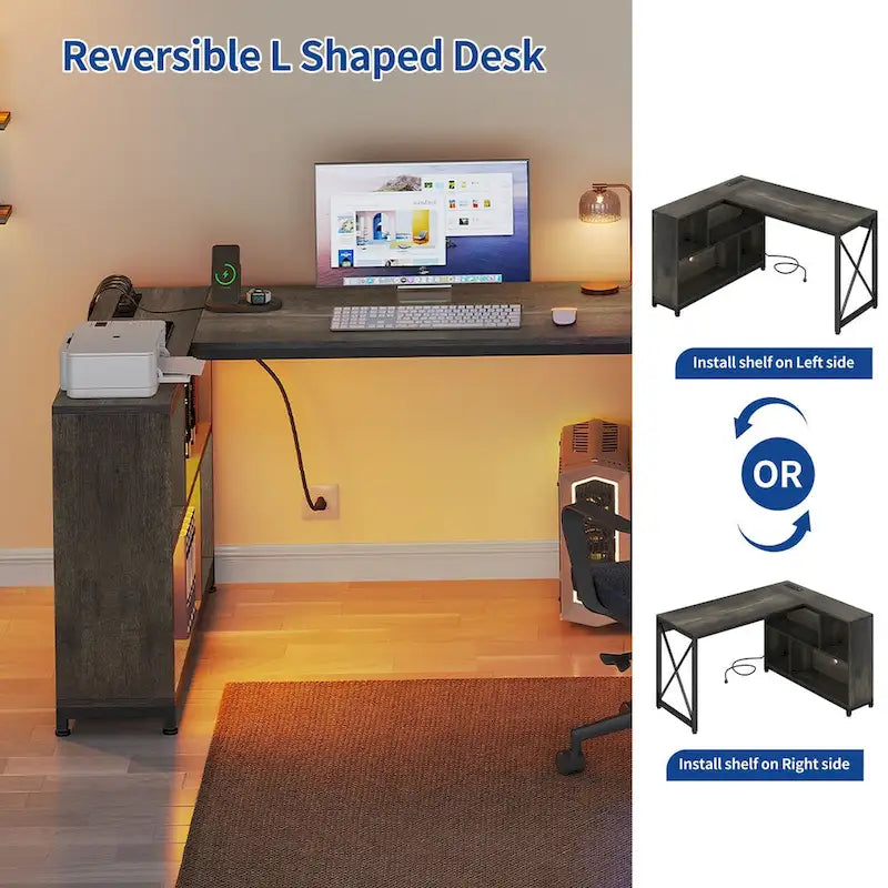 Moasis 55 Reversible L Shaped Desk with Storage Shelves Corner Computer Gaming Desk