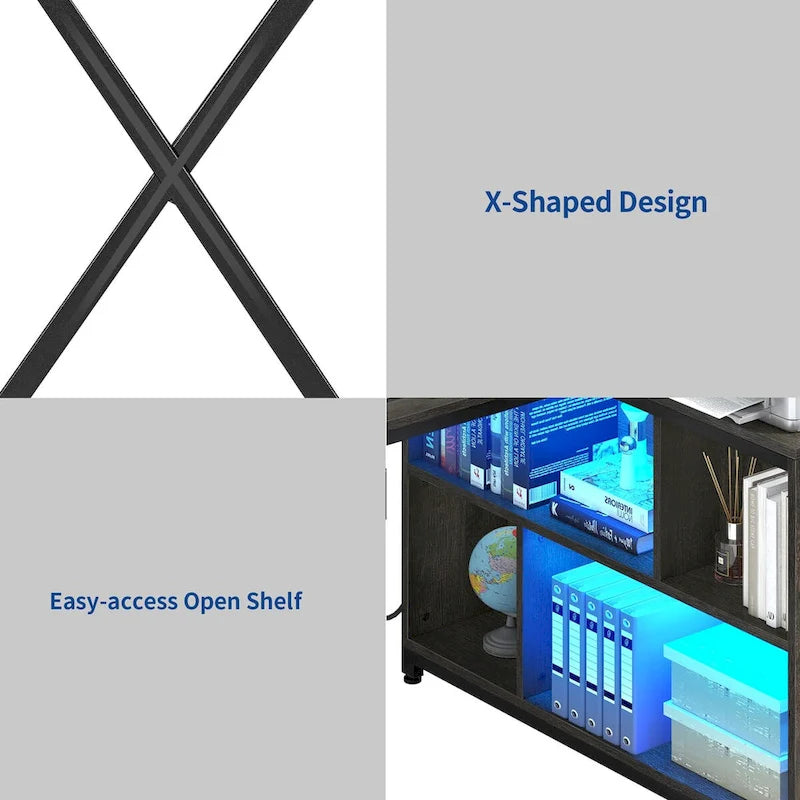 Moasis 55 Reversible L Shaped Desk with Storage Shelves Corner Computer Gaming Desk