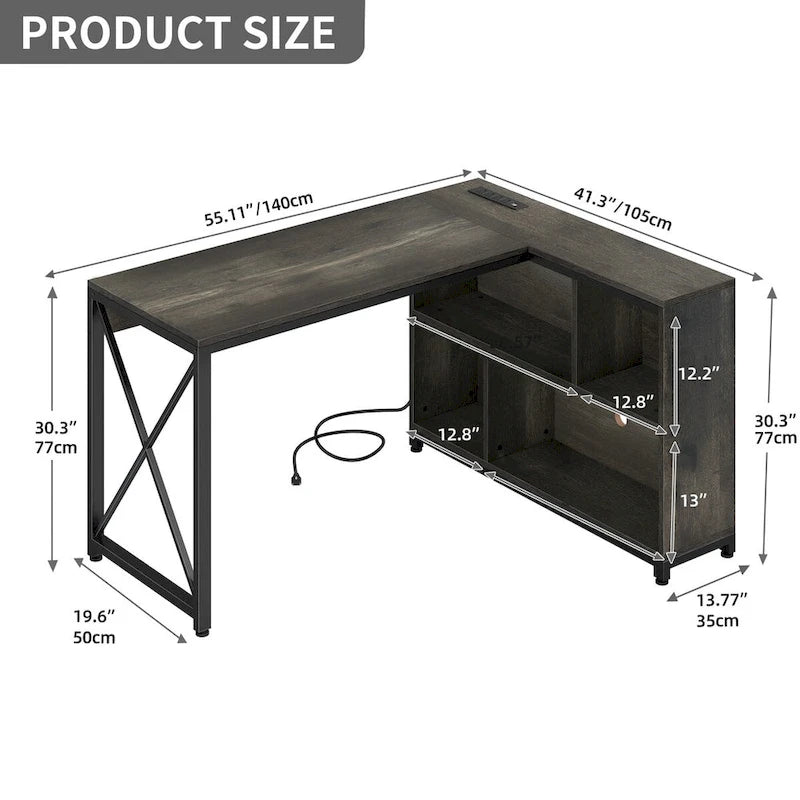 Moasis 55 Reversible L Shaped Desk with Storage Shelves Corner Computer Gaming Desk