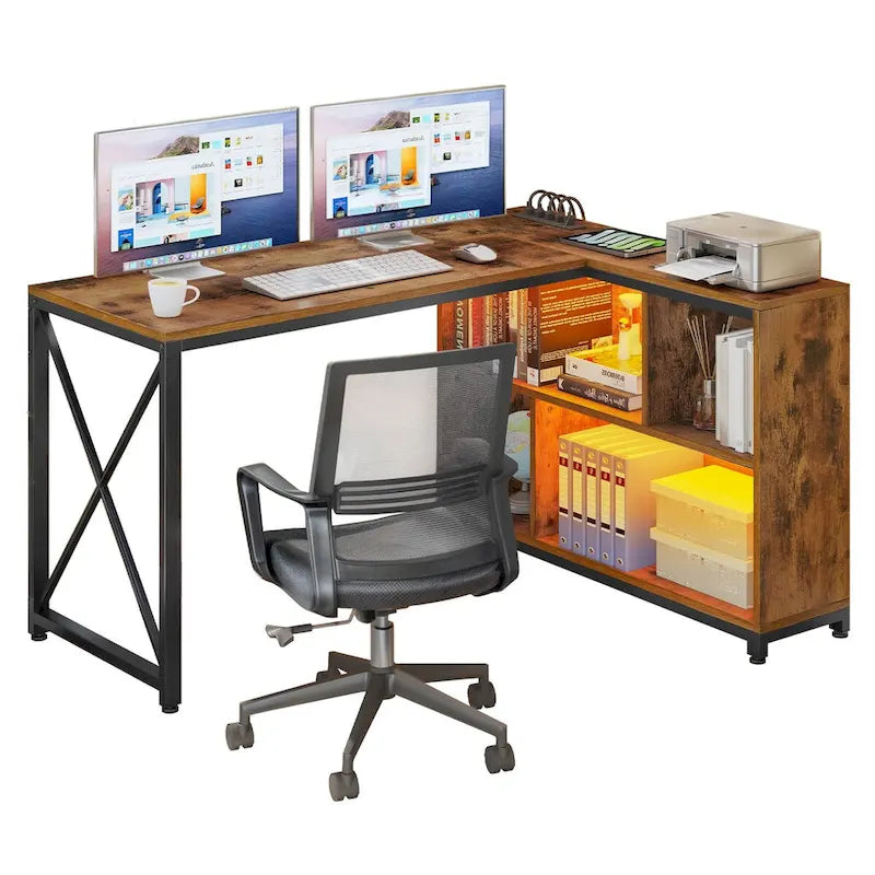 Moasis 55 Reversible L Shaped Desk with Storage Shelves Corner Computer Gaming Desk