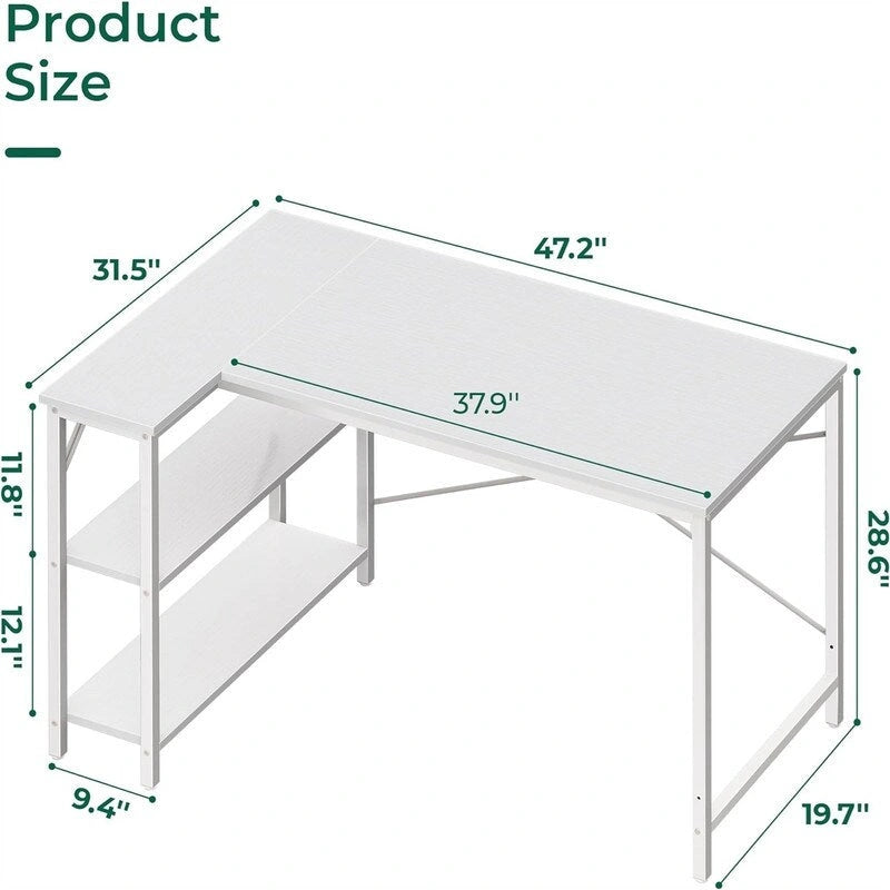 47 Inches Computer Desk with Reversible Storage Shelves