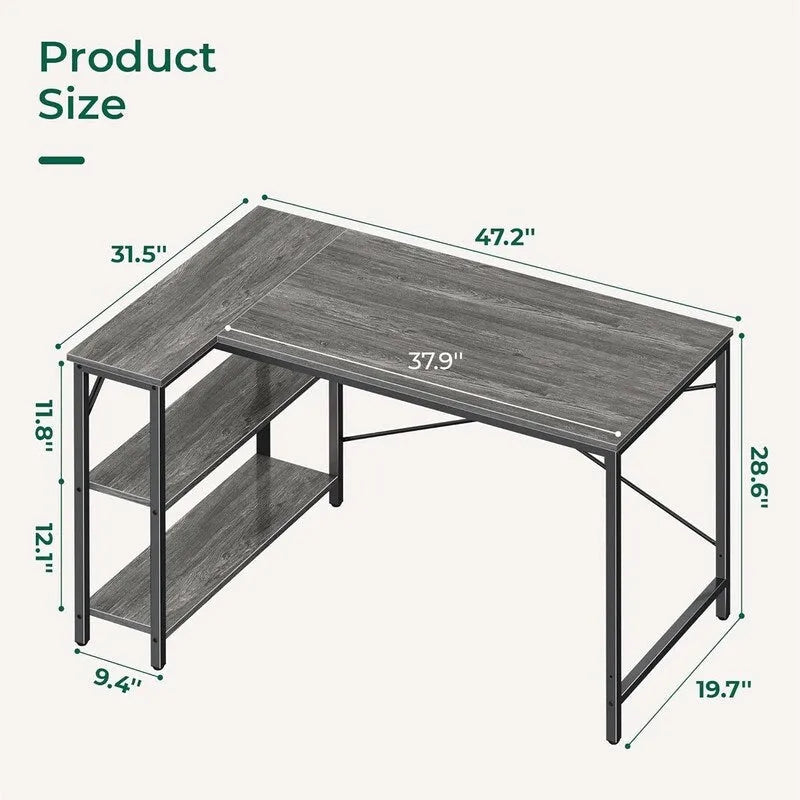 47 Inches Computer Desk with Reversible Storage Shelves