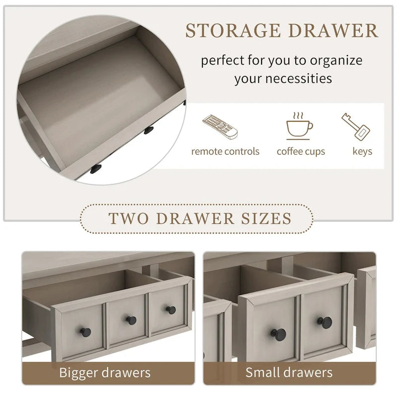 Cusp Barn Rustic Entryway Console Table, 60 Long Sofa Table with two Different Size Drawers and Bottom Shelf for Storage