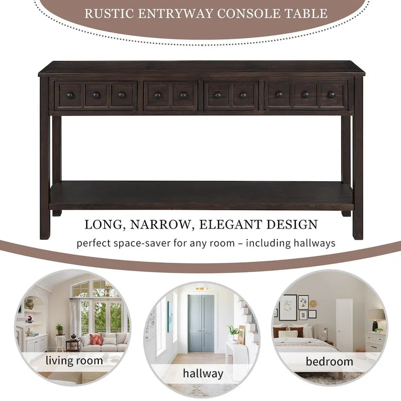 Cusp Barn Rustic Entryway Console Table, 60 Long Sofa Table with two Different Size Drawers and Bottom Shelf for Storage