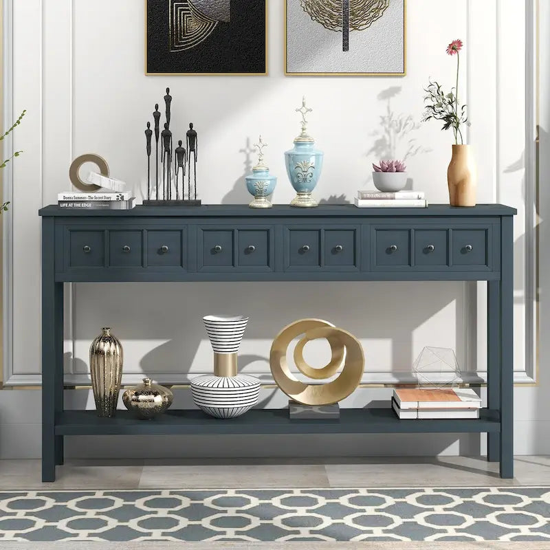 Cusp Barn Rustic Entryway Console Table, 60 Long Sofa Table with two Different Size Drawers and Bottom Shelf for Storage