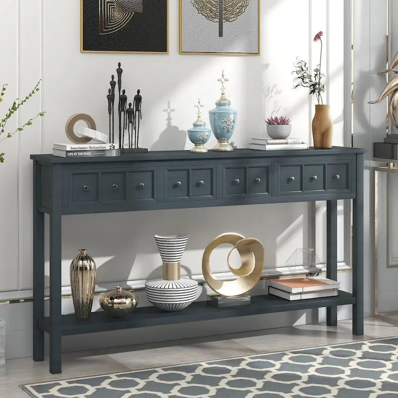 Cusp Barn Rustic Entryway Console Table, 60 Long Sofa Table with two Different Size Drawers and Bottom Shelf for Storage