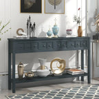 Cusp Barn Rustic Entryway Console Table, 60 Long Sofa Table with two Different Size Drawers and Bottom Shelf for Storage