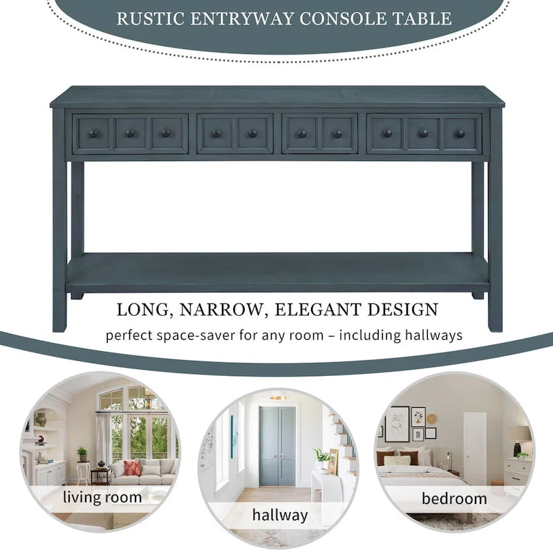 Cusp Barn Rustic Entryway Console Table, 60 Long Sofa Table with two Different Size Drawers and Bottom Shelf for Storage