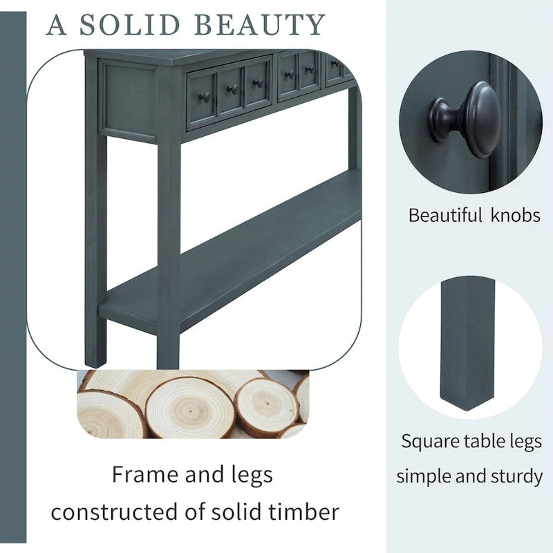 Cusp Barn Rustic Entryway Console Table, 60 Long Sofa Table with two Different Size Drawers and Bottom Shelf for Storage