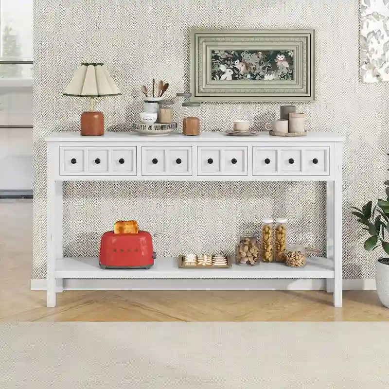 Cusp Barn Rustic Entryway Console Table, 60 Long Sofa Table with two Different Size Drawers and Bottom Shelf for Storage