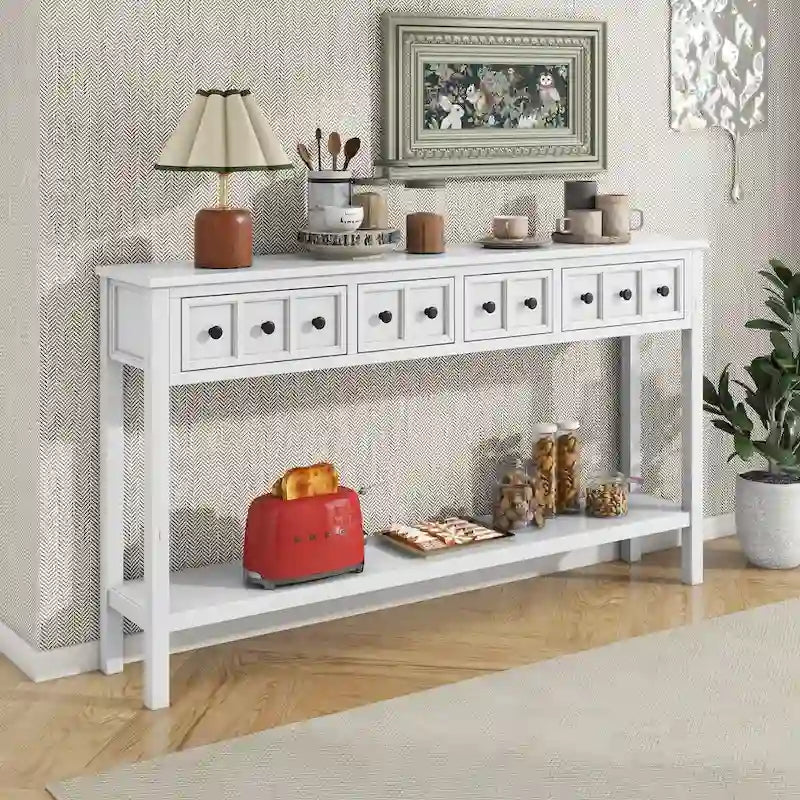 Cusp Barn Rustic Entryway Console Table, 60 Long Sofa Table with two Different Size Drawers and Bottom Shelf for Storage
