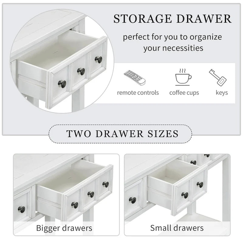 Cusp Barn Rustic Entryway Console Table, 60 Long Sofa Table with two Different Size Drawers and Bottom Shelf for Storage