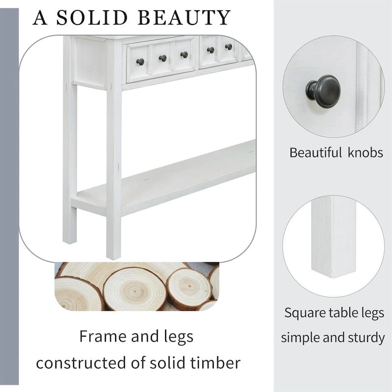 Cusp Barn Rustic Entryway Console Table, 60 Long Sofa Table with two Different Size Drawers and Bottom Shelf for Storage