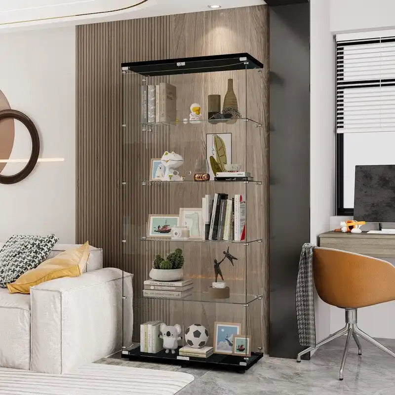 Glass Display Cabinet with 5 Shelves Double Door
