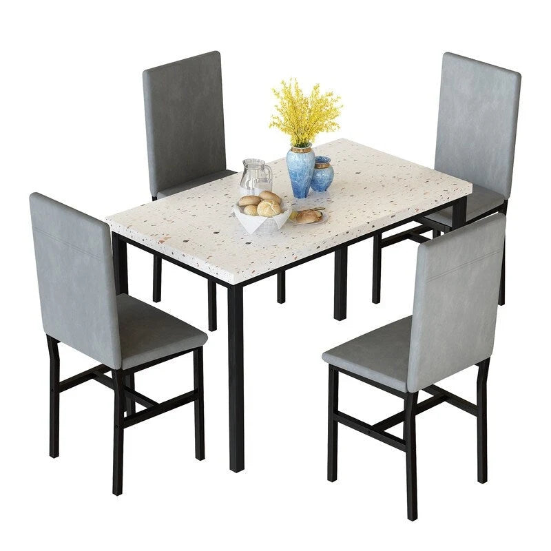 Modern 5 Piece Faux Marble Kitchen Dining Table Set for 4 with PU Leather Chairs, Dinette for Small Spaces, Breakfast Nook