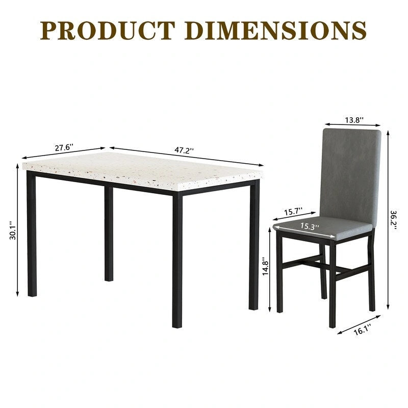 Modern 5 Piece Faux Marble Kitchen Dining Table Set for 4 with PU Leather Chairs, Dinette for Small Spaces, Breakfast Nook