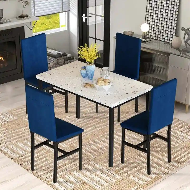Modern 5 Piece Faux Marble Kitchen Dining Table Set for 4 with PU Leather Chairs, Dinette for Small Spaces, Breakfast Nook
