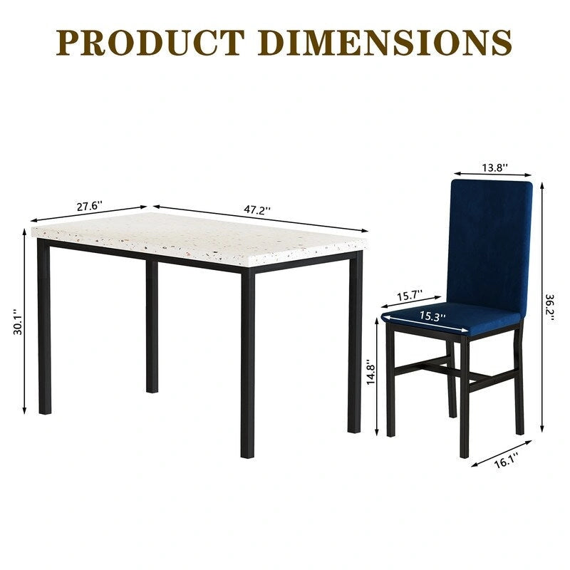 Modern 5 Piece Faux Marble Kitchen Dining Table Set for 4 with PU Leather Chairs, Dinette for Small Spaces, Breakfast Nook