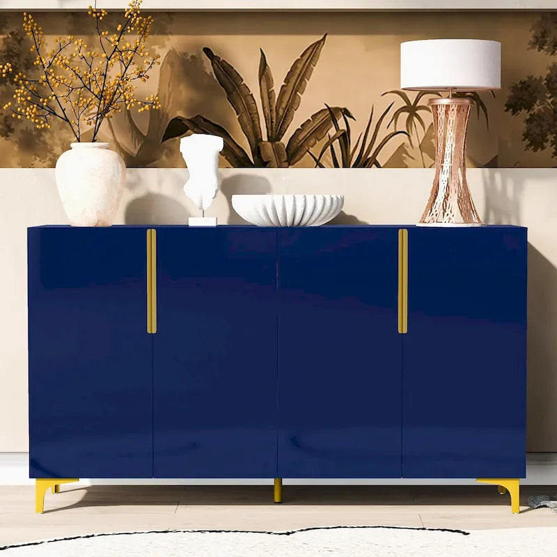Modern Glossy Finish Light Luxury Storage Cabinet and Adjustable Shelves