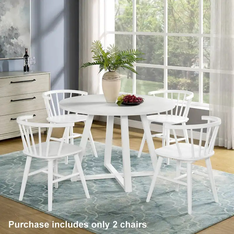 Roundhill Alwynn Wooden Spindle Back Dining Chairs, Windsor Chairs, Set of 2, White
