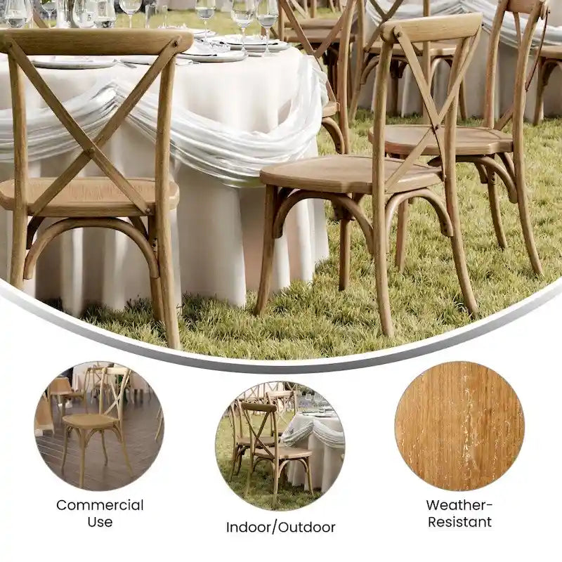 Indoor/Outdoor Commercial Grade Wood Look Resin Cross Back Chair - 19.25W x 19.75D x 35.25H