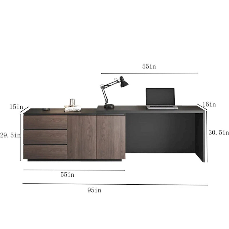 Home Office Expandable Desk with Storage Drawers and Cabinet