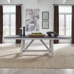 Farmhouse Two Tone Distressed White & Wood Trestle Table