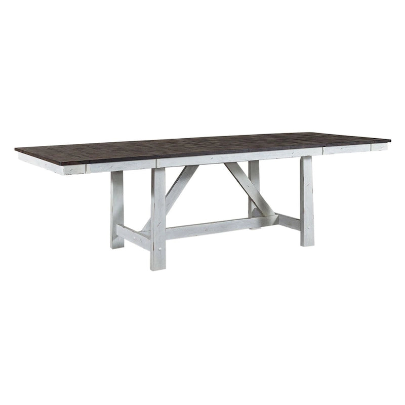 Farmhouse Two Tone Distressed White & Wood Trestle Table
