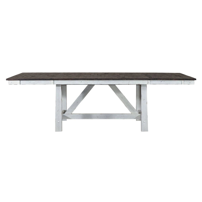 Farmhouse Two Tone Distressed White & Wood Trestle Table